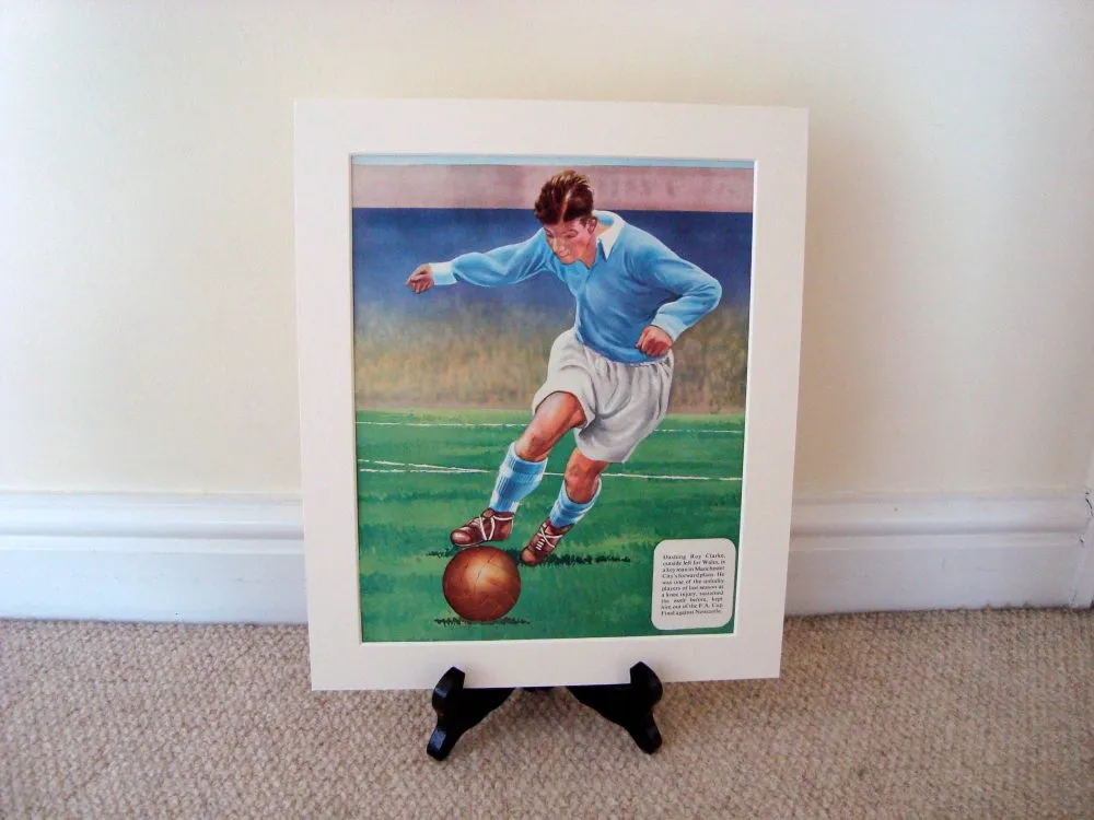 1954 Mounted Colour Football Polychrome Print Roy Clarke (Manchester City)