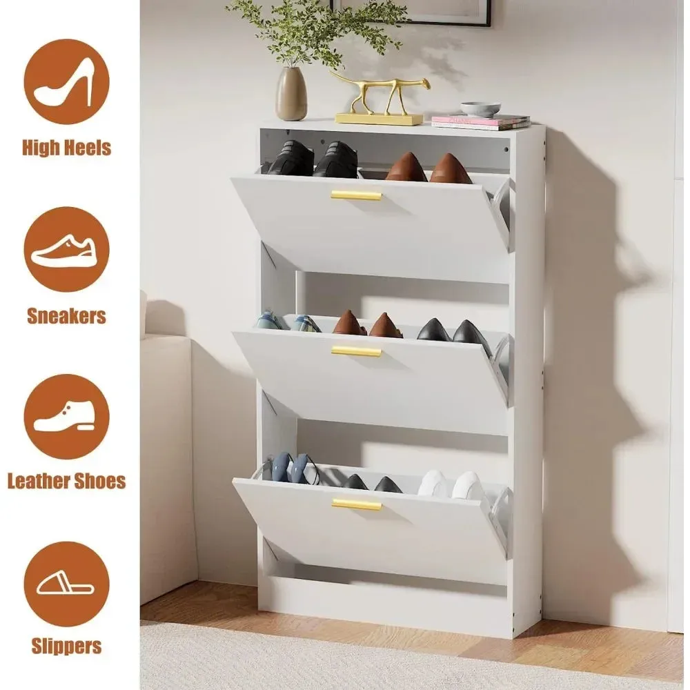 3-Flip Drawers Freestanding Shoe Rack for Home