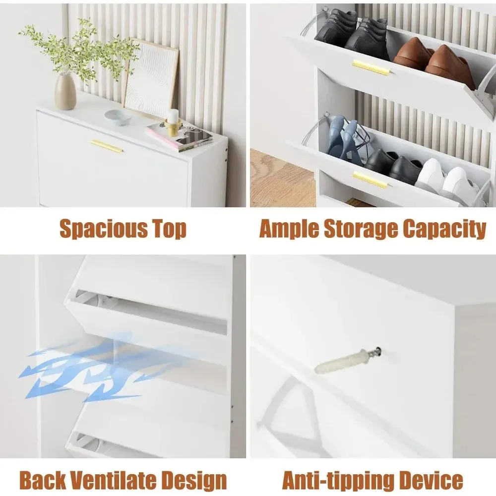 3-Flip Drawers Freestanding Shoe Rack for Home