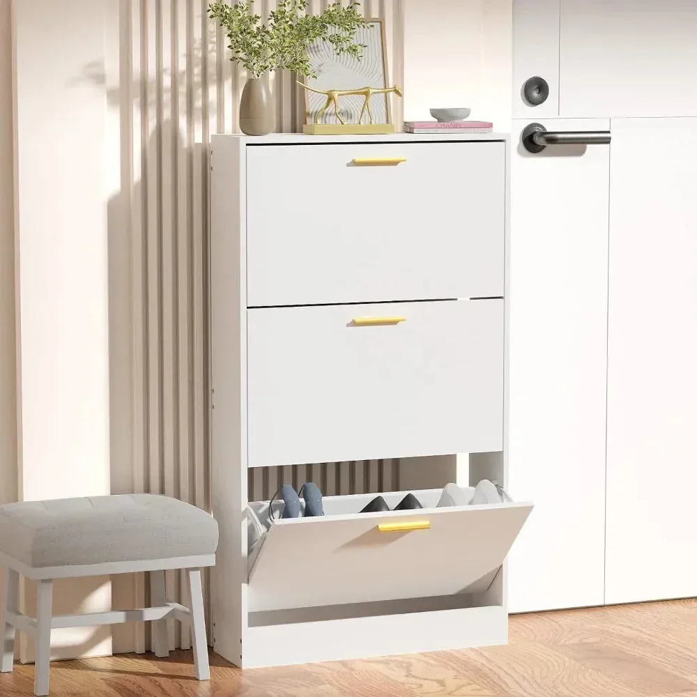 3-Flip Drawers Freestanding Shoe Rack for Home