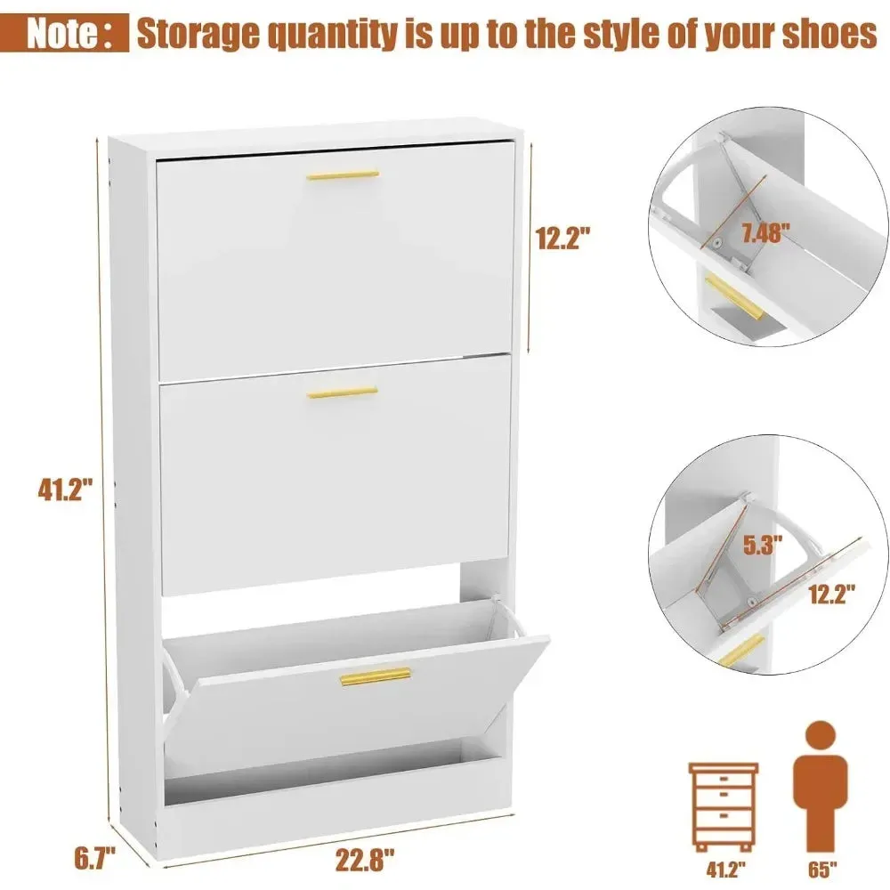 3-Flip Drawers Freestanding Shoe Rack for Home