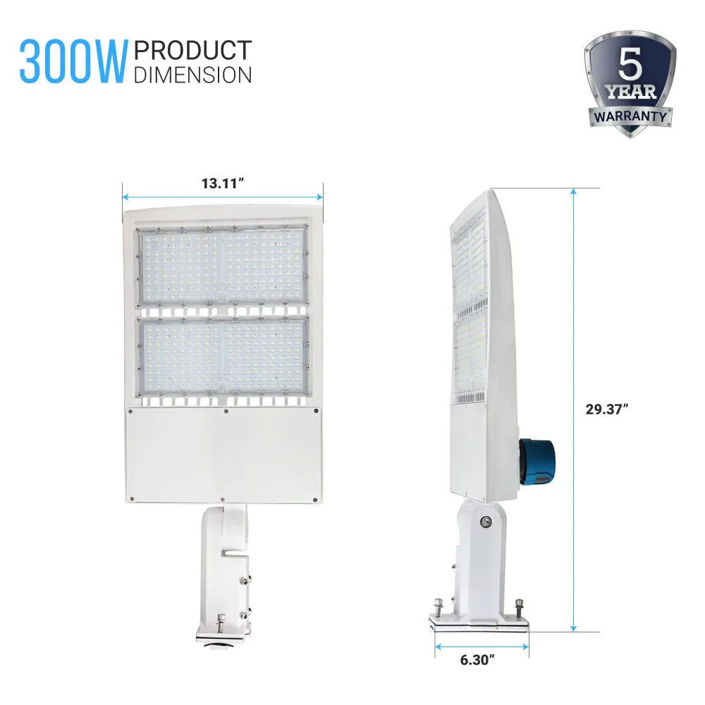 300W LED Pole Light With Photocell, White, 5700K, Equals 1050 Watt, Universal Mount, AC100-277V, Outdoor Area Lighting - LED Parking Lot Lights