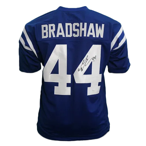Ahmad Bradshaw Autographed Pro Style Football Jersey Blue (JSA)
