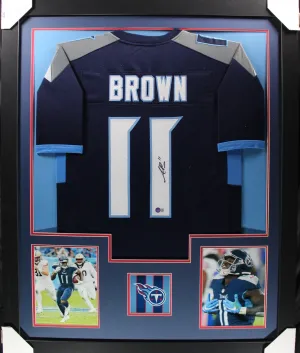 AJ Brown framed autographed dark blue jersey