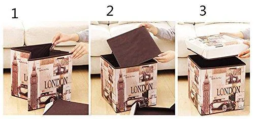 Almand Portable & Foldable Laundry Box Cum Sitting Stool Folding Attractive Prints Pouffe/Sitting Stool/Stool/pouffes for Living Room/Puffy Stool (12" L×12" W ×12" H)(1 pcs)
