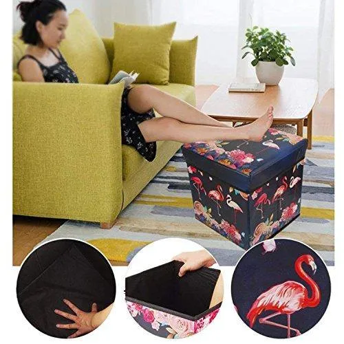 Almand Portable & Foldable Laundry Box Cum Sitting Stool Folding Attractive Prints Pouffe/Sitting Stool/Stool/pouffes for Living Room/Puffy Stool (12" L×12" W ×12" H)(1 pcs)