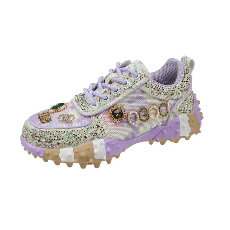 Amozae-Women's Sneakers Designer Mesh Sports Shoes Diamond Breathable Luxury Casual Thick Bottoms Dad Sports Shoe Zapatos Envios Gratis