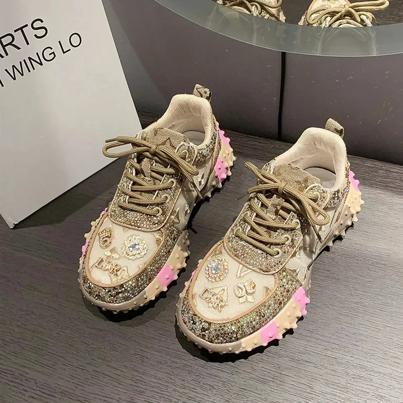 Amozae-Women's Sneakers Designer Mesh Sports Shoes Diamond Breathable Luxury Casual Thick Bottoms Dad Sports Shoe Zapatos Envios Gratis