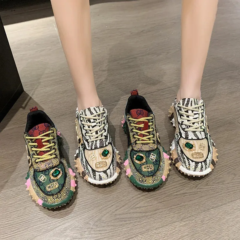 Amozae-Women's Sneakers Designer Mesh Sports Shoes Diamond Breathable Luxury Casual Thick Bottoms Dad Sports Shoe Zapatos Envios Gratis