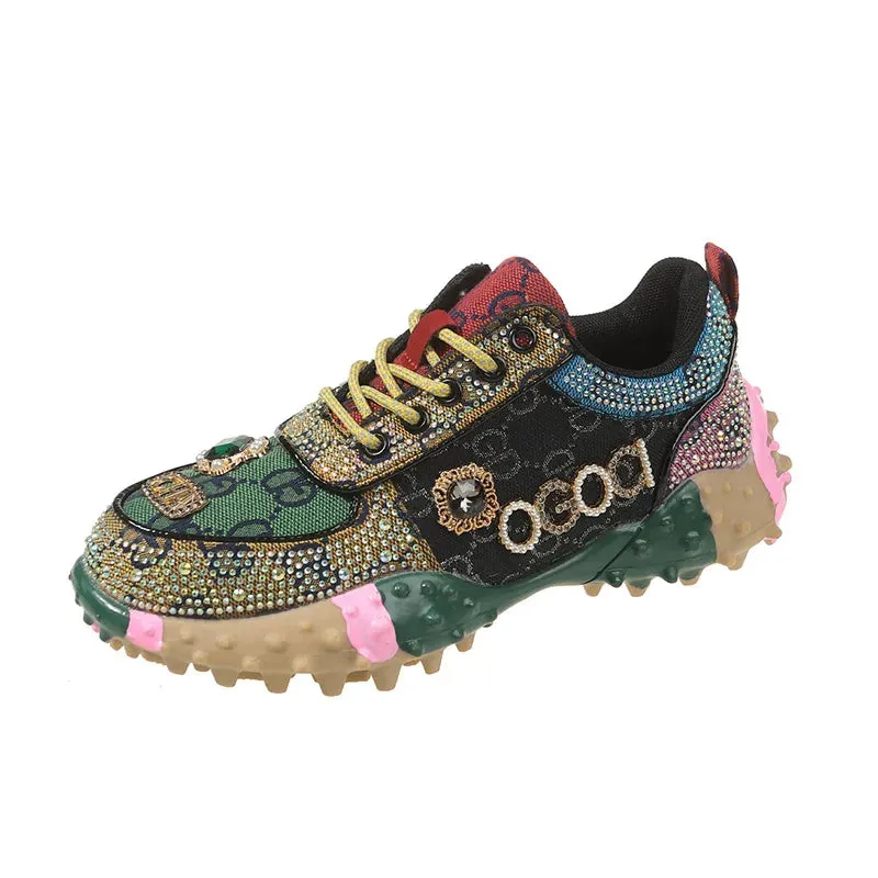 Amozae-Women's Sneakers Designer Mesh Sports Shoes Diamond Breathable Luxury Casual Thick Bottoms Dad Sports Shoe Zapatos Envios Gratis