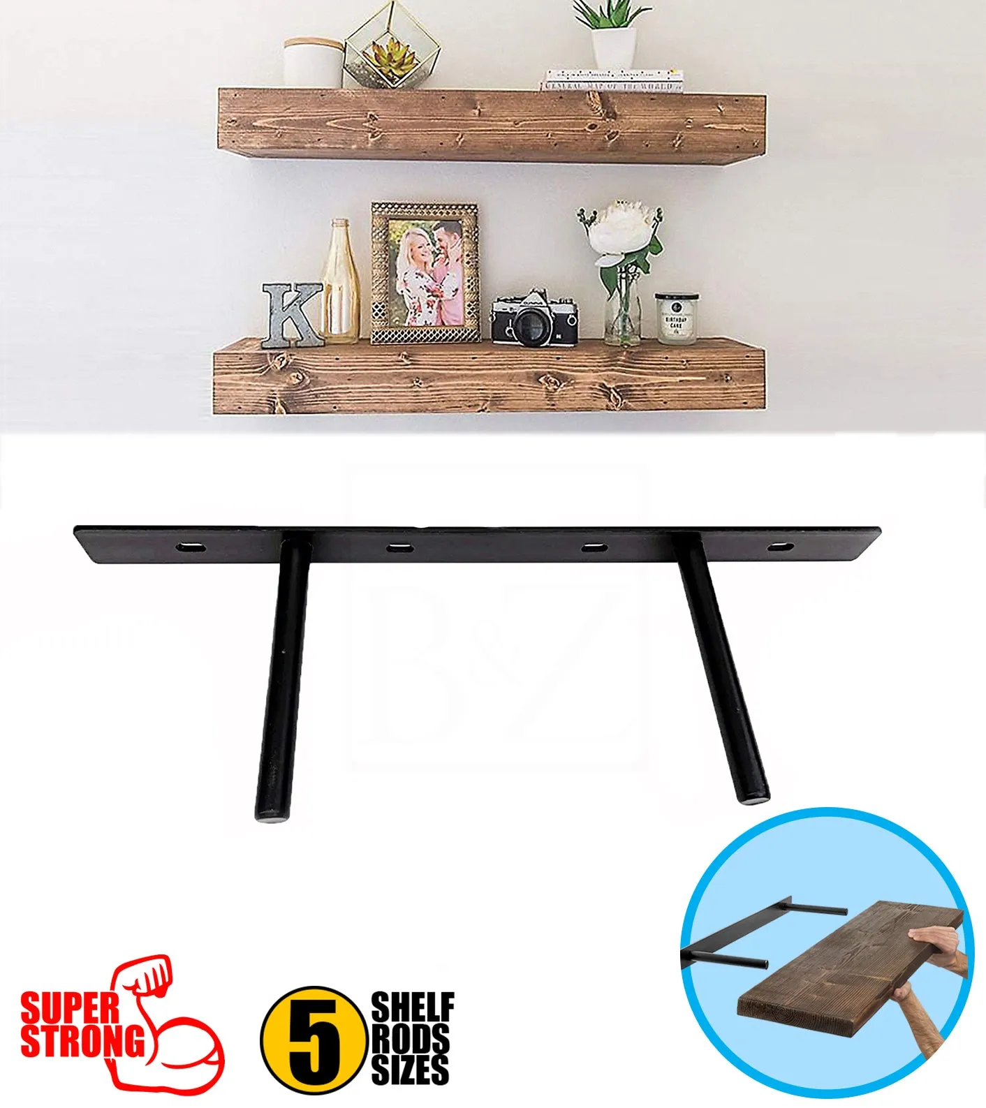 B&Z Custom Made Plate Shelf Brackets | Heavy Duty Floating Concealed Mantel Oak Shelf Support Wall Mount Scaffold Board Flying Shelve For Dry & Brick Wall - 5 Sizes