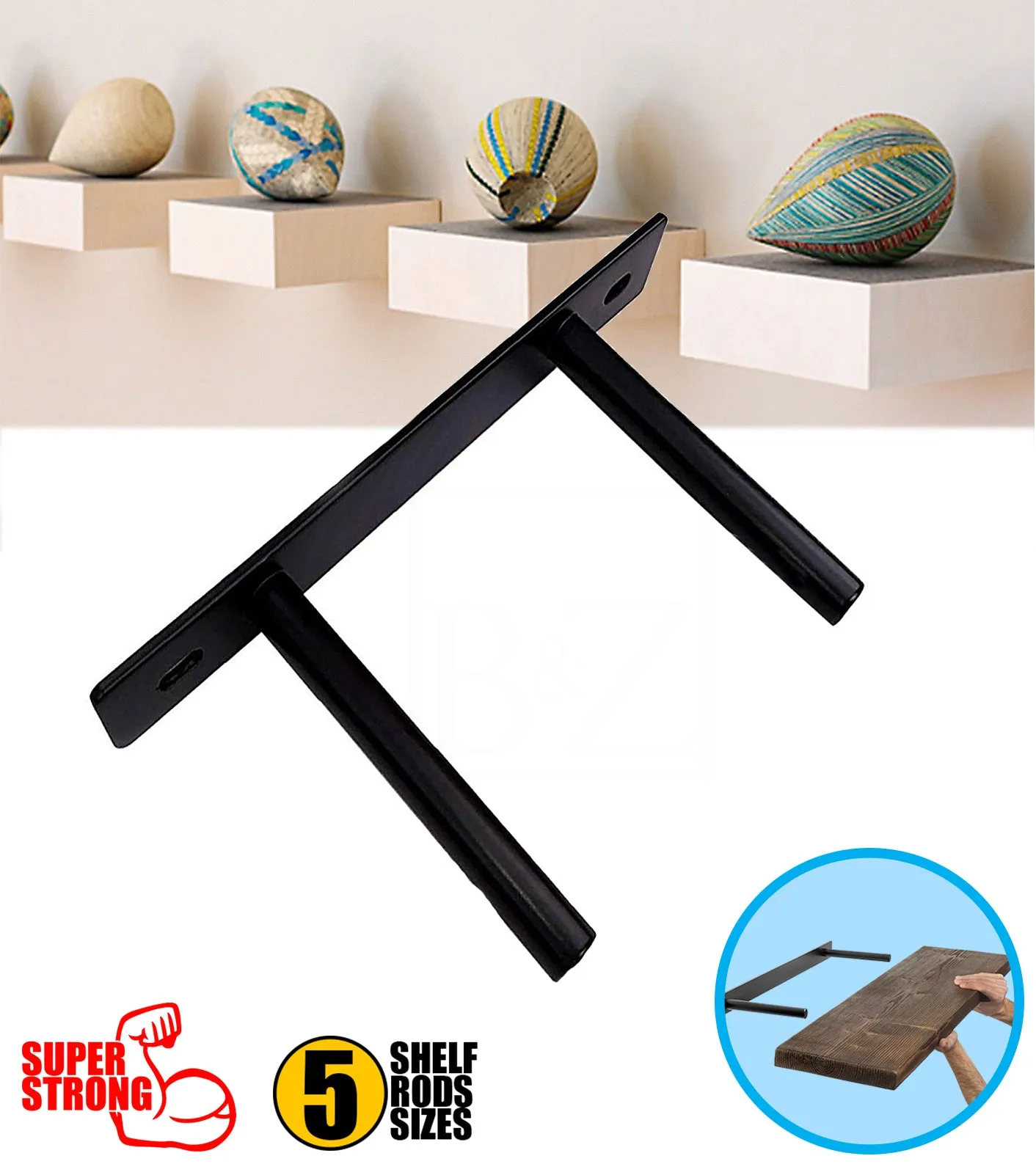 B&Z Custom Made Plate Shelf Brackets | Heavy Duty Floating Concealed Mantel Oak Shelf Support Wall Mount Scaffold Board Flying Shelve For Dry & Brick Wall - 5 Sizes