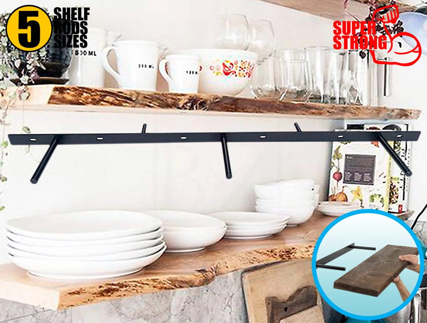 B&Z Invisible Hidden Floating Wall Shelf Brackets Extremely Heavy Duty Long Concealed Invisible Hidden