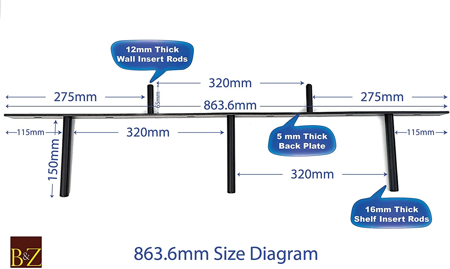 B&Z Invisible Hidden Floating Wall Shelf Brackets Extremely Heavy Duty Long Concealed Invisible Hidden