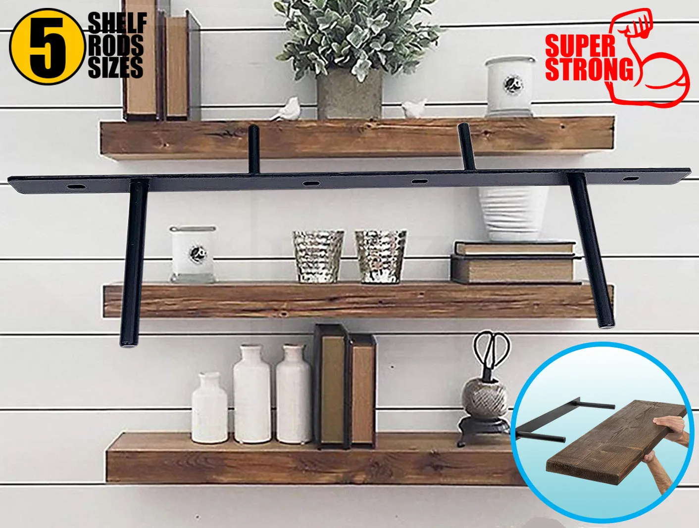 B&Z Invisible Hidden Floating Wall Shelf Brackets Extremely Heavy Duty Long Concealed Invisible Hidden