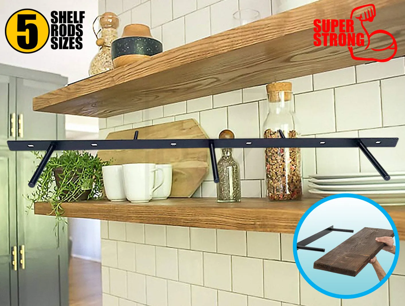 B&Z Invisible Hidden Floating Wall Shelf Brackets Extremely Heavy Duty Long Concealed Invisible Hidden