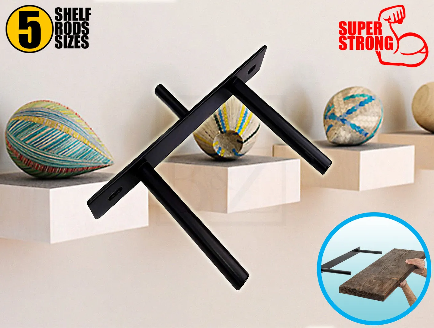 B&Z Invisible Hidden Floating Wall Shelf Brackets Extremely Heavy Duty Long Concealed Invisible Hidden