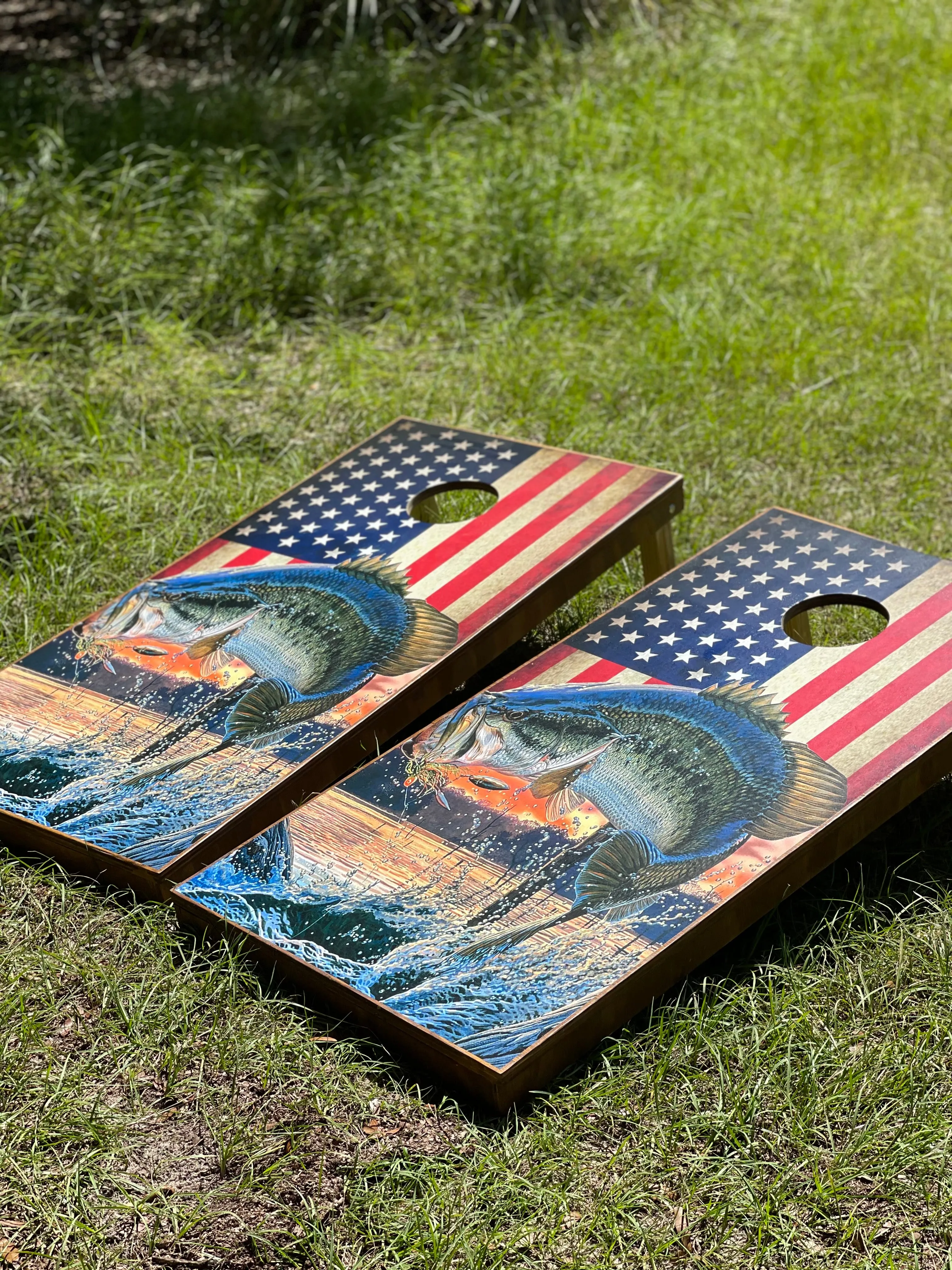 Bass Flag Cornhole Set With Bean Bags