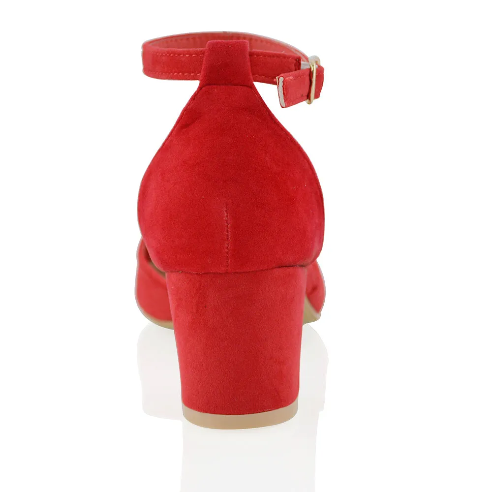 BILLIE-MAY CHUNKY STRAPPY MID BLOCK HIGH HEELS COURT SHOES IN RED