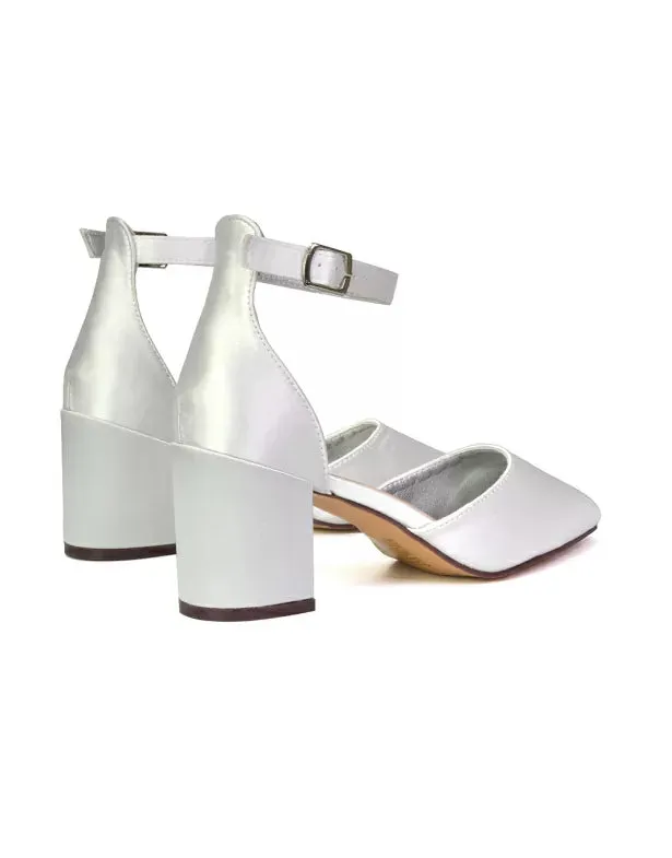 Bronte Pointed Toe Strappy Mid Block Heel Sandal Court Shoes in White