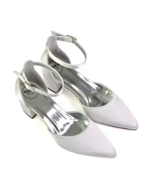 Bronte Pointed Toe Strappy Mid Block Heel Sandal Court Shoes in White