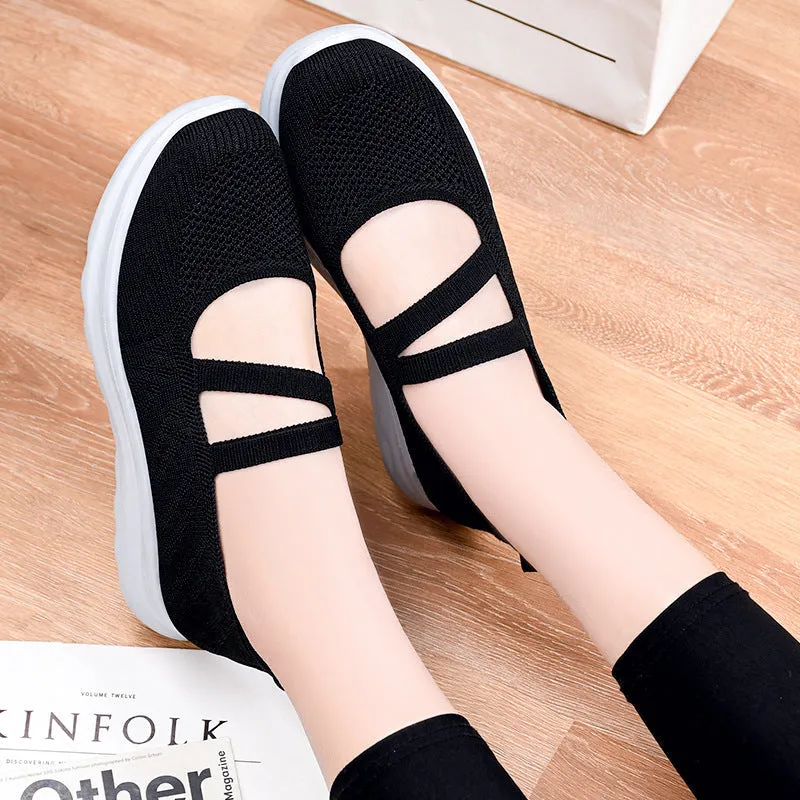 Casual Buckle Mesh Knit Shoes For Mom