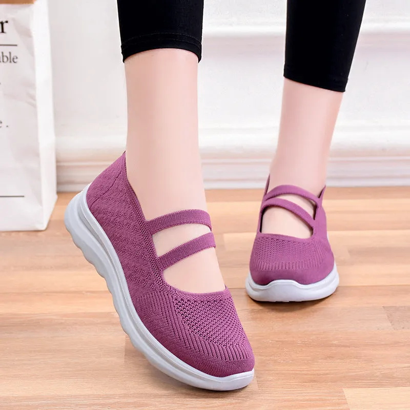 Casual Buckle Mesh Knit Shoes For Mom