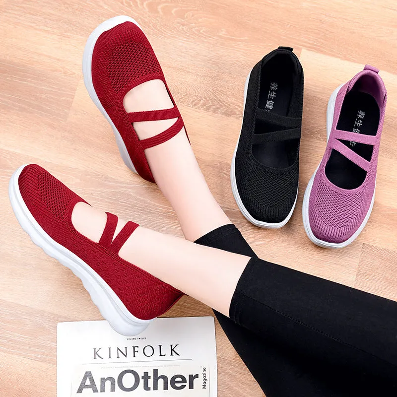 Casual Buckle Mesh Knit Shoes For Mom