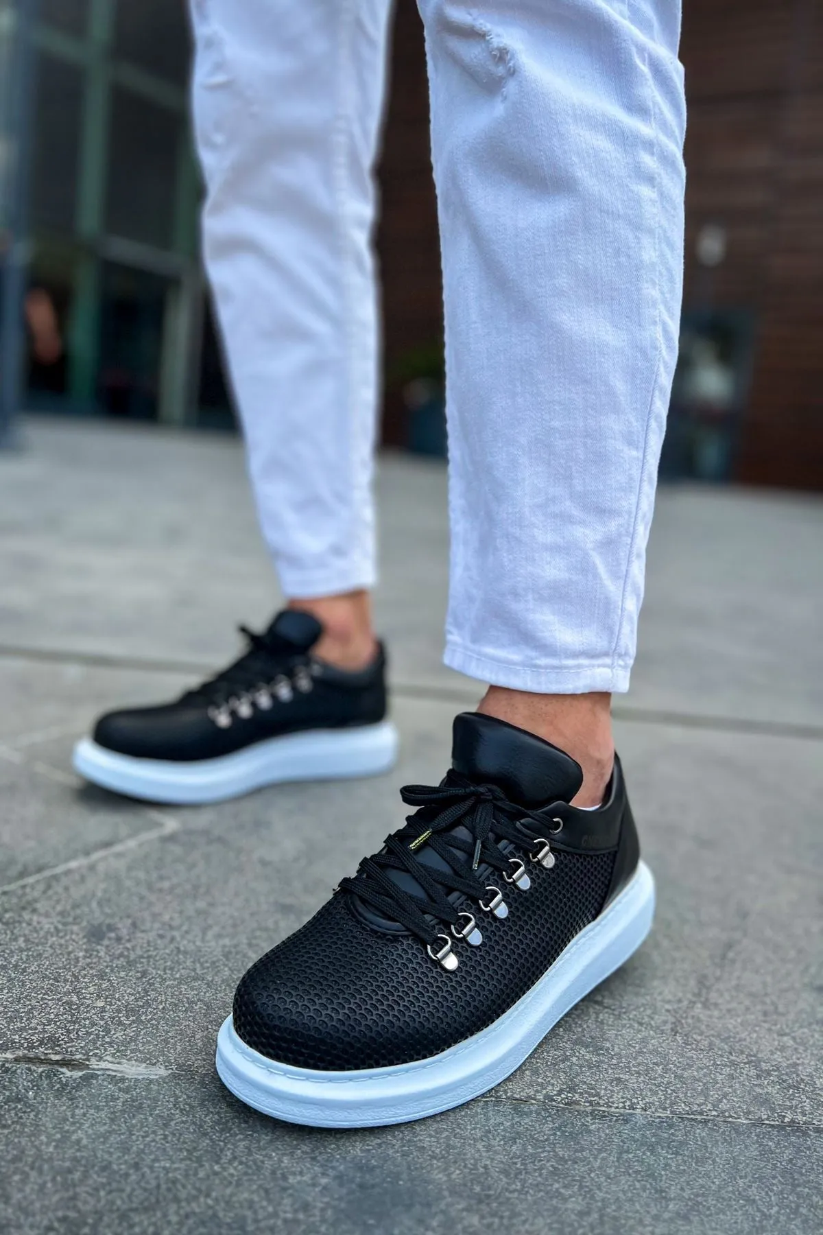 CH021 Men's Unisex Black-White Sole Honeycomb Processing Casual Sneaker Sports Shoes