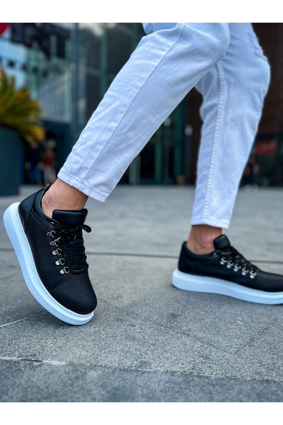 CH021 Men's Unisex Black-White Sole Honeycomb Processing Casual Sneaker Sports Shoes