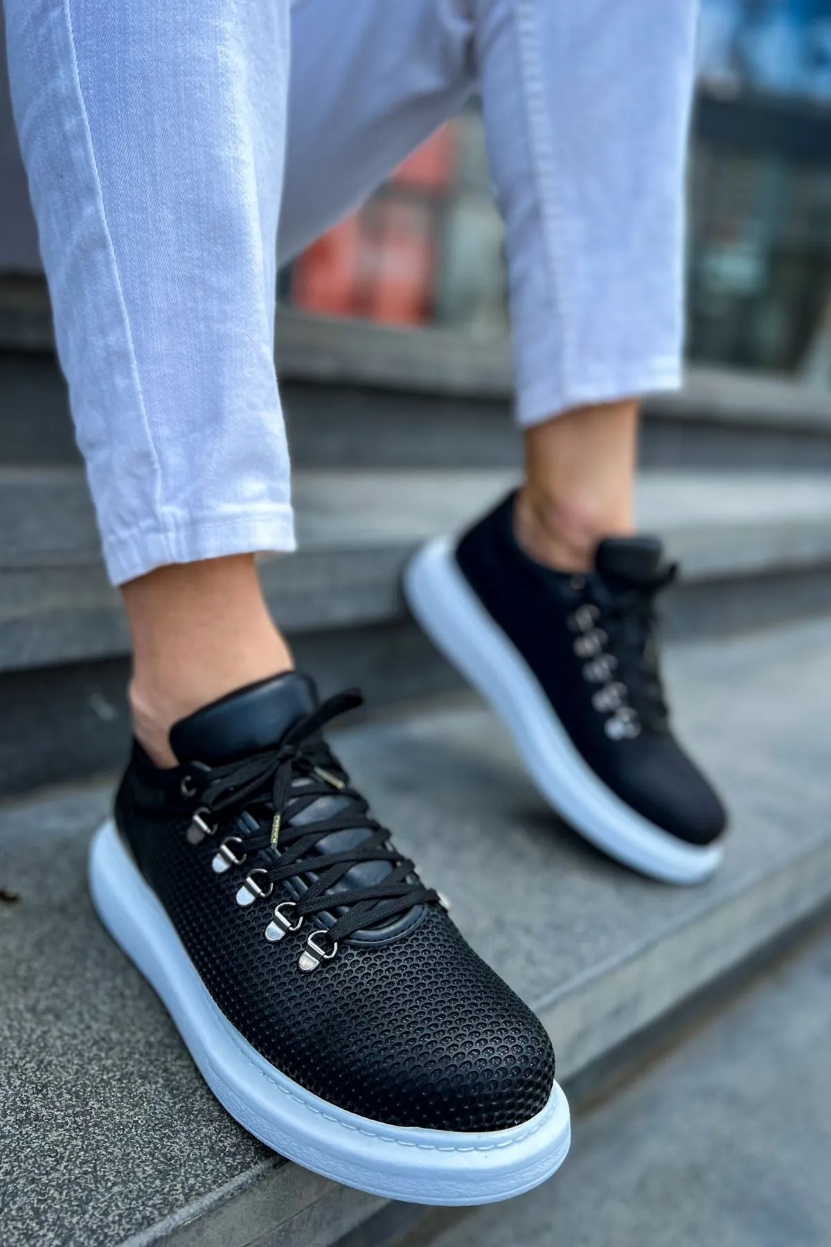 CH021 Men's Unisex Black-White Sole Honeycomb Processing Casual Sneaker Sports Shoes