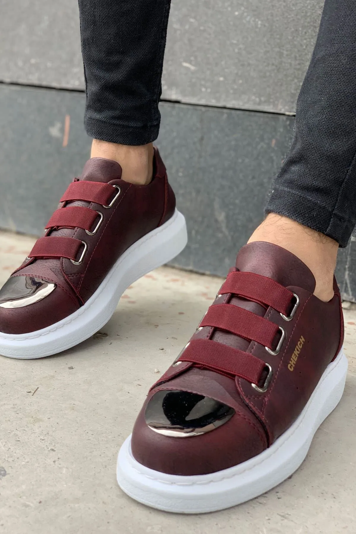 CH251 Men's Unisex Burgundy-New Trend Shiny Accessory Casual Sneaker Sports Shoes