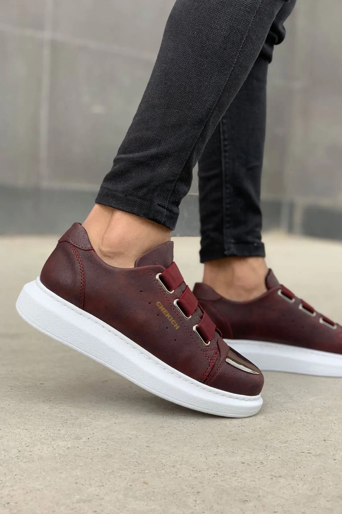 CH251 Men's Unisex Burgundy-New Trend Shiny Accessory Casual Sneaker Sports Shoes