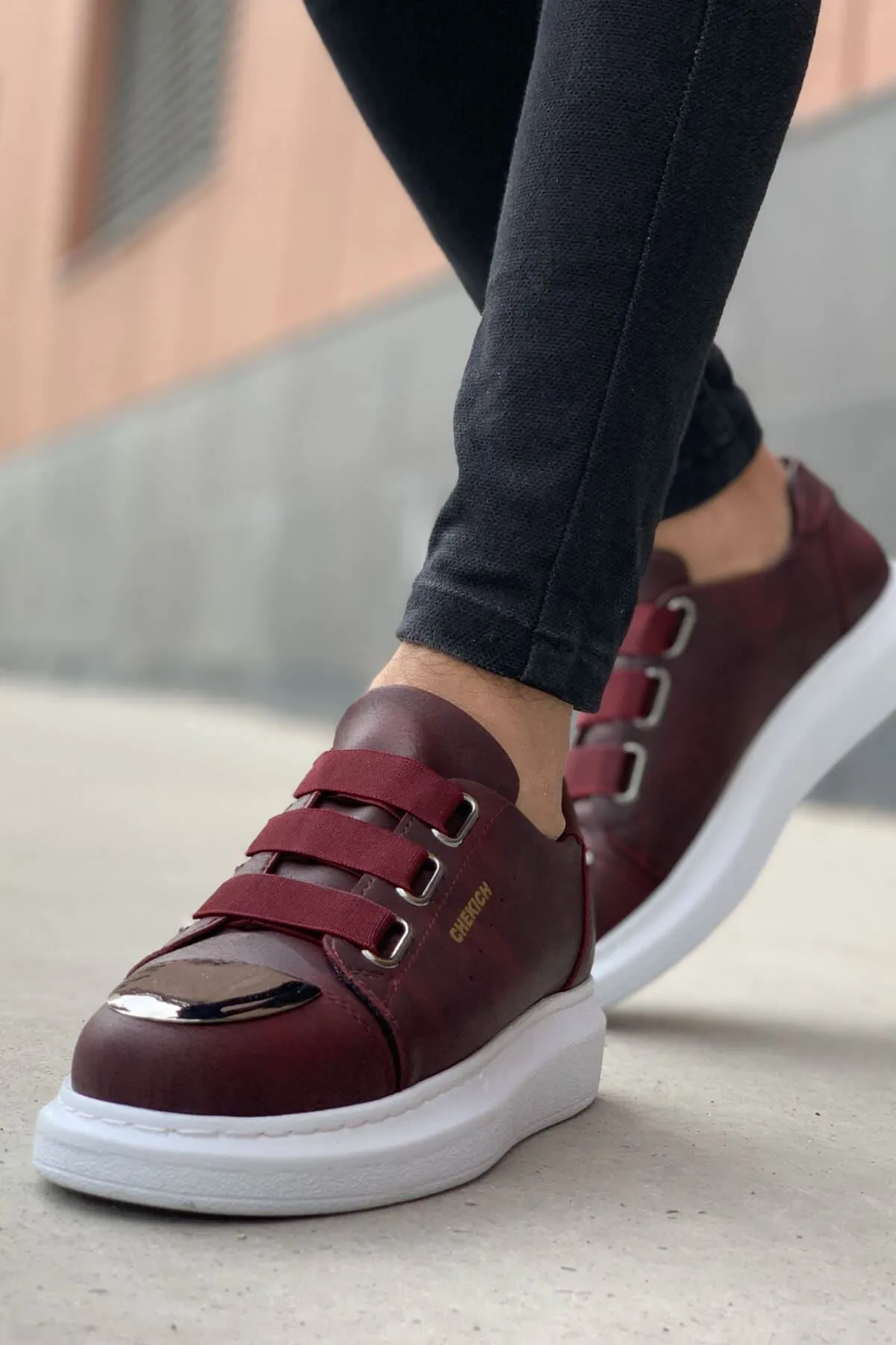CH251 Men's Unisex Burgundy-New Trend Shiny Accessory Casual Sneaker Sports Shoes