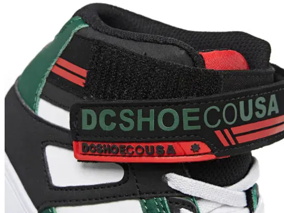 DC High Top EV Black/White/ Green Shoes: Size 10 to 7