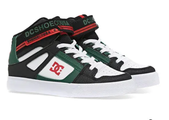 DC High Top EV Black/White/ Green Shoes: Size 10 to 7