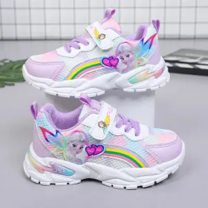 Disney Girls' Shoes Mesh Breathable Leather Student Shoes Girls' Sports Shoes Running Pink Purple Shoes Sneakers Size 25-36