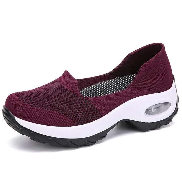 EOFK Women Sneakers Slip-On Spring Summer Cushioning Sports Shoes for Female Wine Red Comfortable Women's Loafers Flats