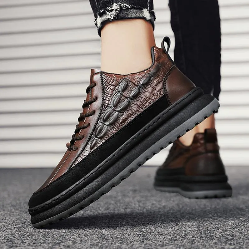 Fashion waterproof non-slip crocodile leather work board shoes