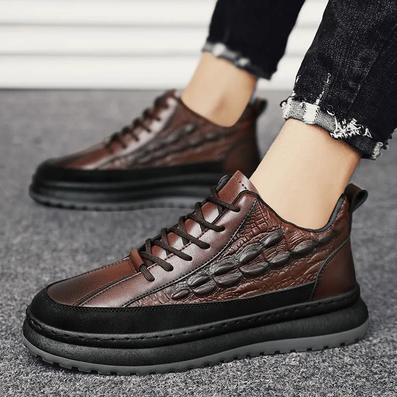 Fashion waterproof non-slip crocodile leather work board shoes