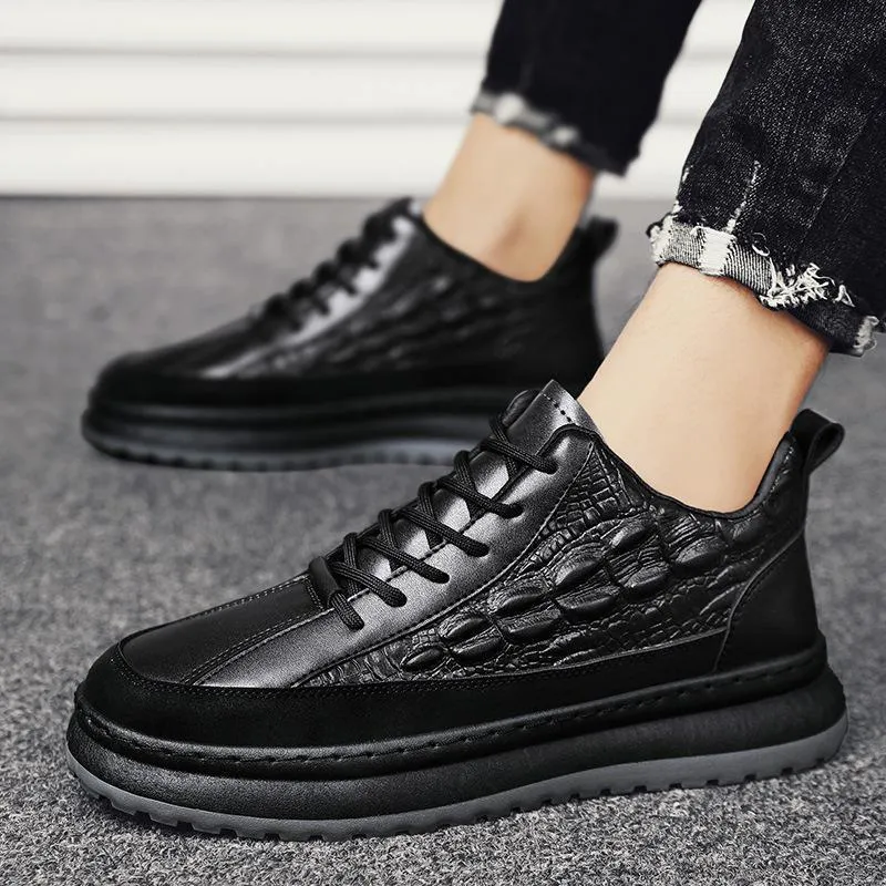Fashion waterproof non-slip crocodile leather work board shoes