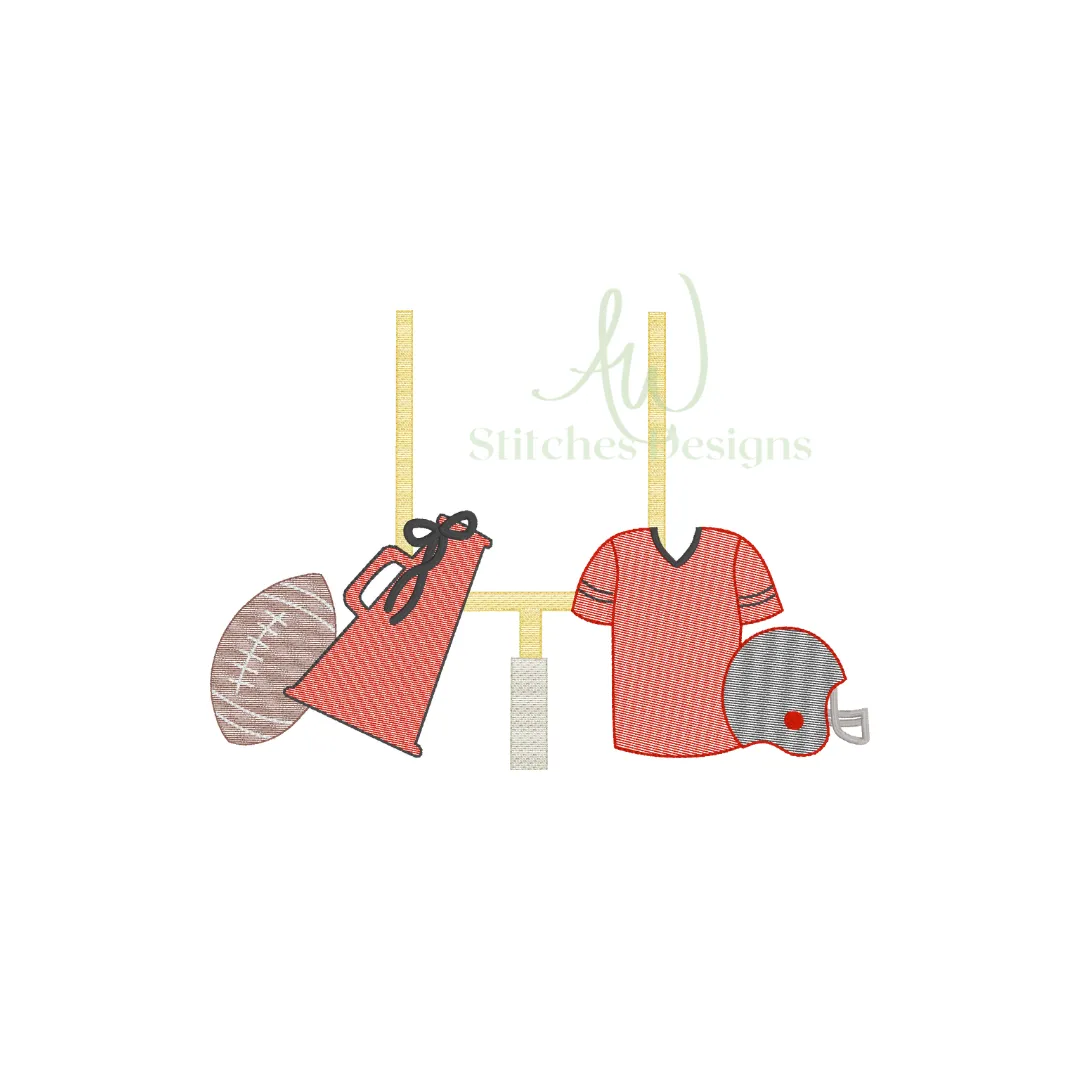 Football Jersey with Bow Cheerleader Trio sketch stitch outline