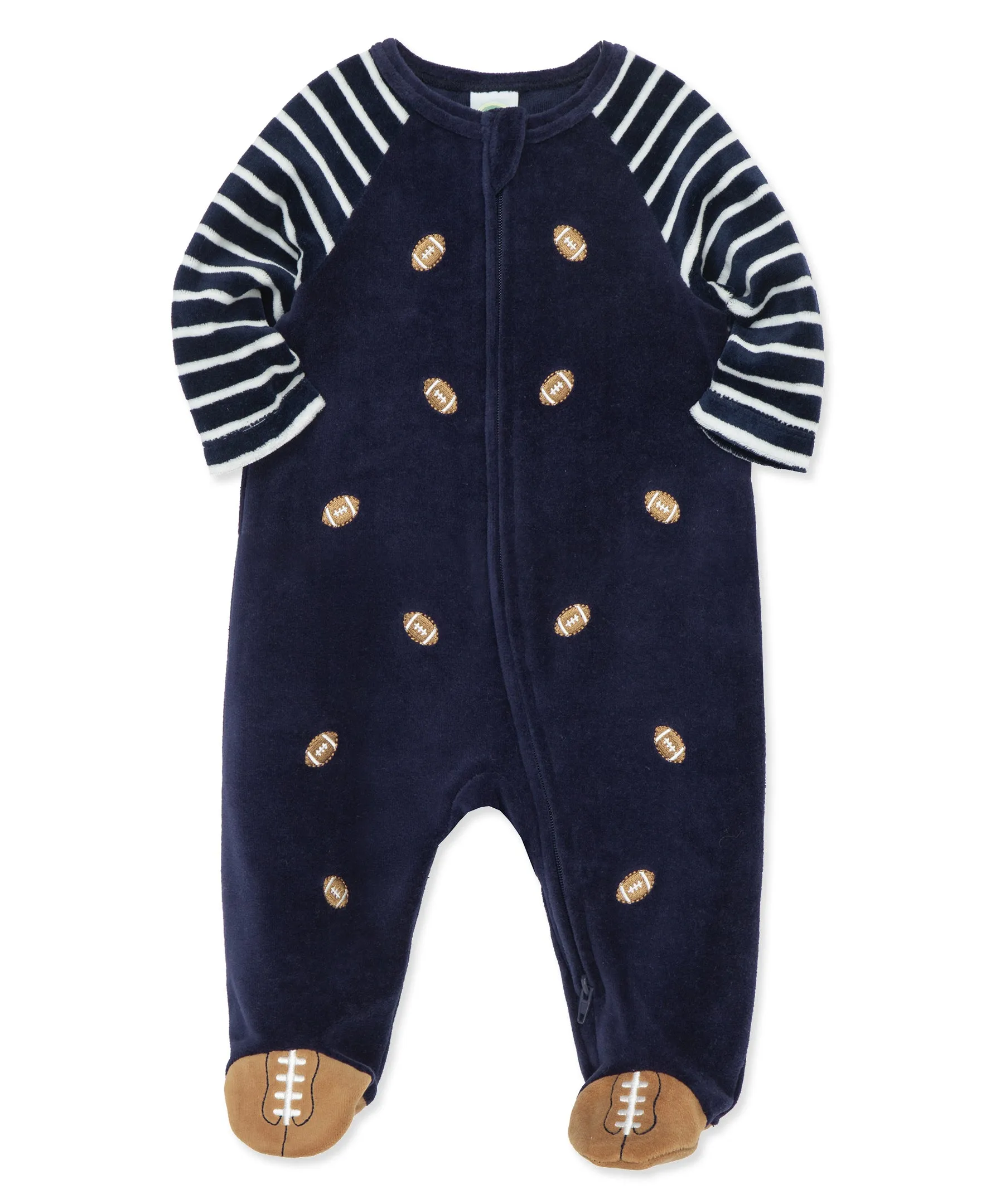 Football Velour 2-Way-Zip Footie