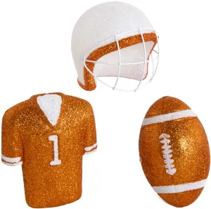 Glitter Football Ornament Assortment: Burnt Orange & White (Set of 3)