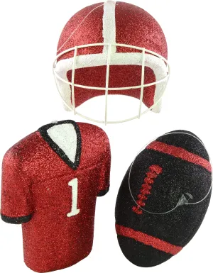 Glitter Football Ornament Assortment: Red & Black (Set of 3)