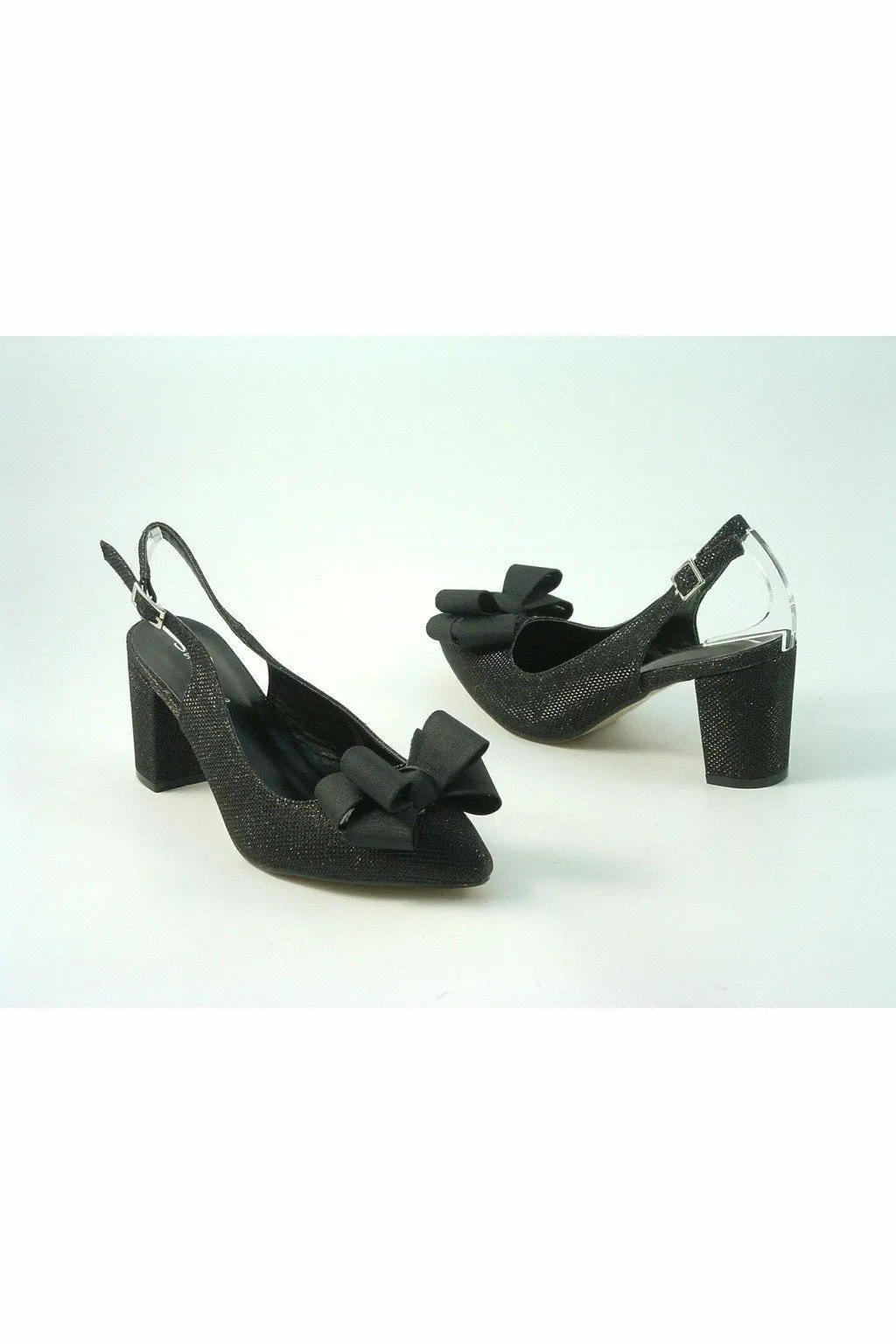 Glitz Shoes Glitter Bowed Sling Back Court Shoe