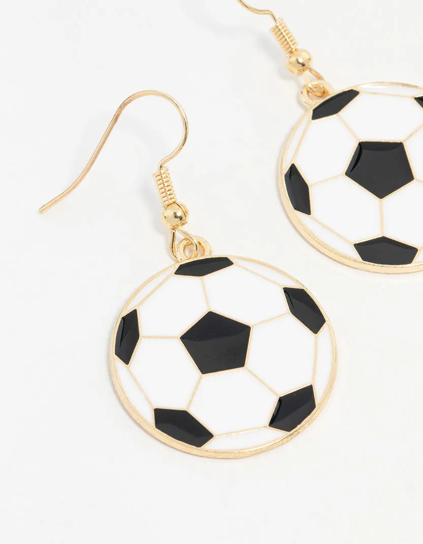 Gold Enamel Football Drop Earrings