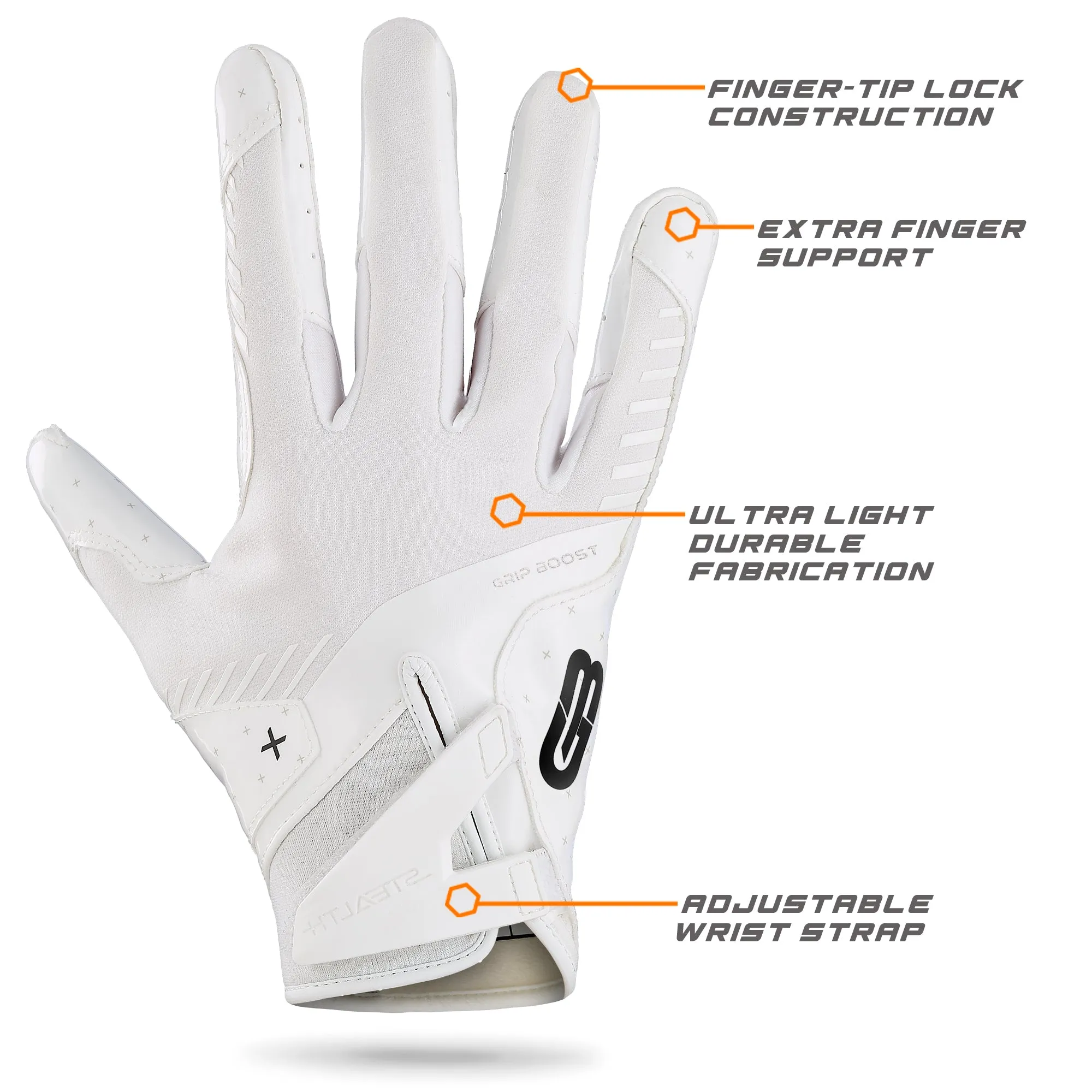 Grip Boost Solid White Stealth 6.0 Boost Plus Football Gloves