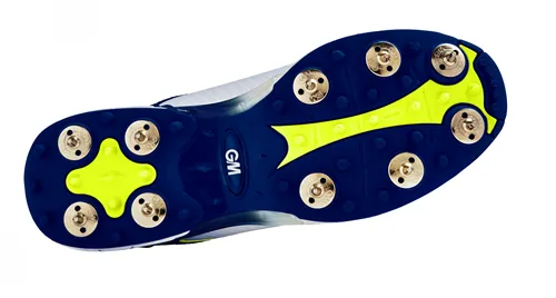 Gunn & Moore Junior Original Spike Cricket Shoes - White/Blue/Yellow
