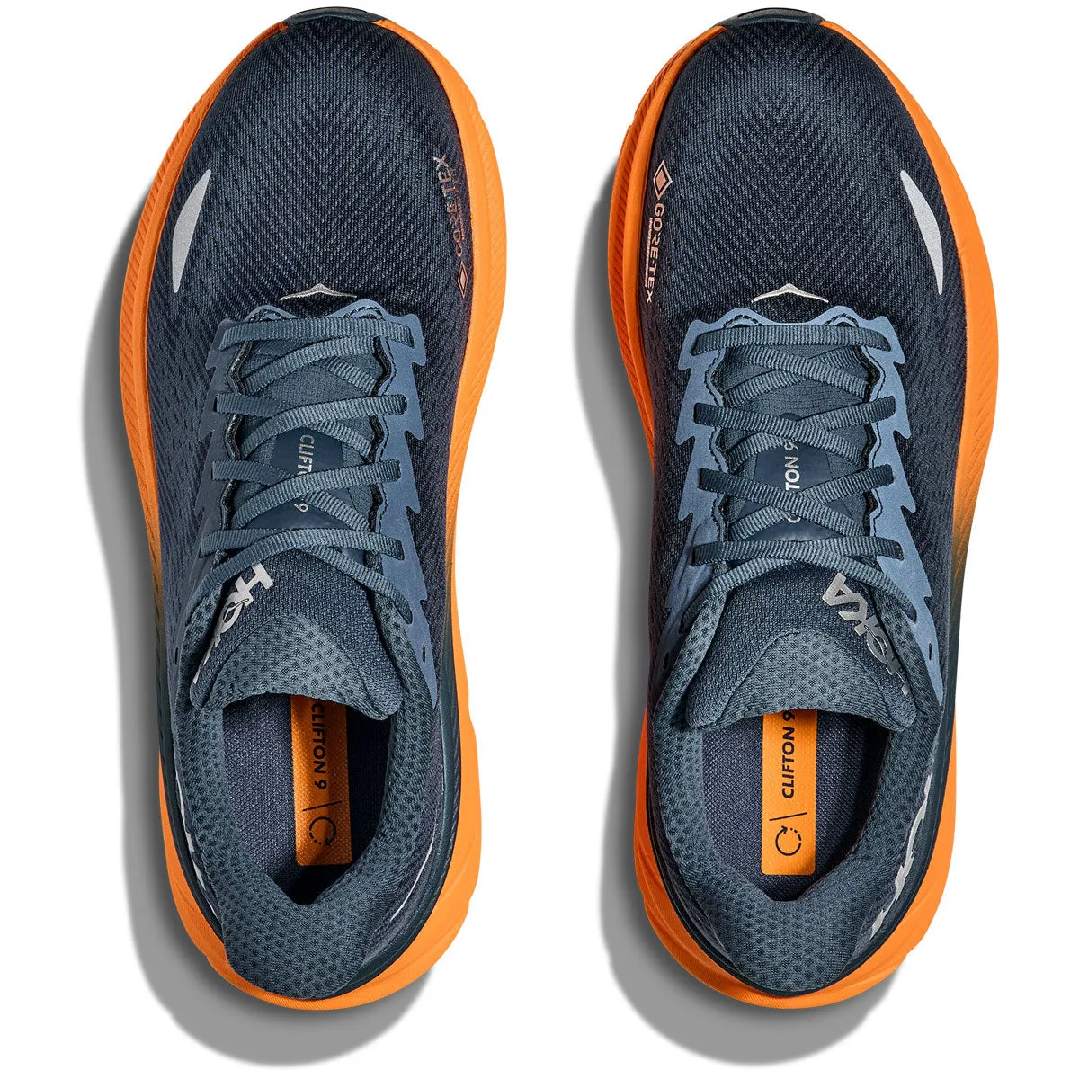Hoka Clifton 9 GTX Running Shoes - Mens - Stormy Skies/Orange Zest